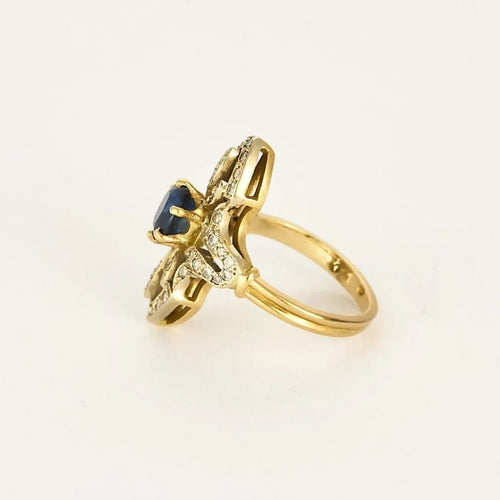 Bague 49 Bague marquise en or jaune 18K avec saphir et diamants 58 Facettes 58FC129