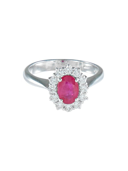 Bague 53 Bague marguerite en or blanc et rubis entouré de diamants 58 Facettes 410 50000