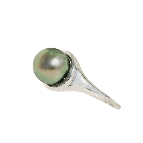 Bague 57 Bague vintage en or blanc 14 carats avec perle de culture de Tahiti 58 Facettes