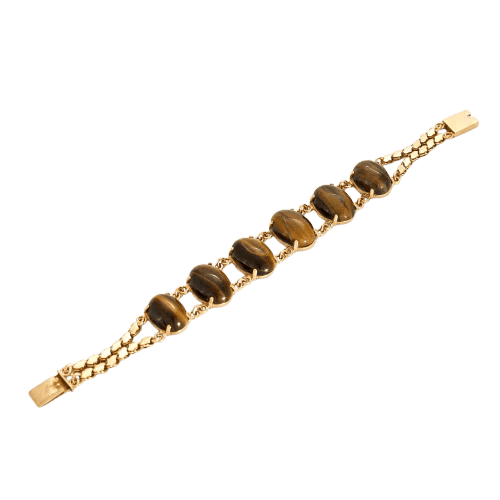 Bracelet Bracelet articulé en or jaune 18k et œil de tigre 58 Facettes