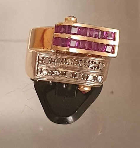 Bague 56 Bague "Vague" 2 Ors Rubis Diamants 58 Facettes R 1369  Ree