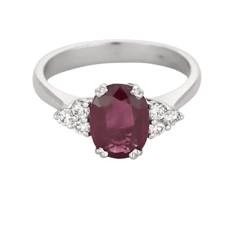 Bague 54 Bague - Rubis ovale et diamants en or blanc 18k 58 Facettes LJ25-302