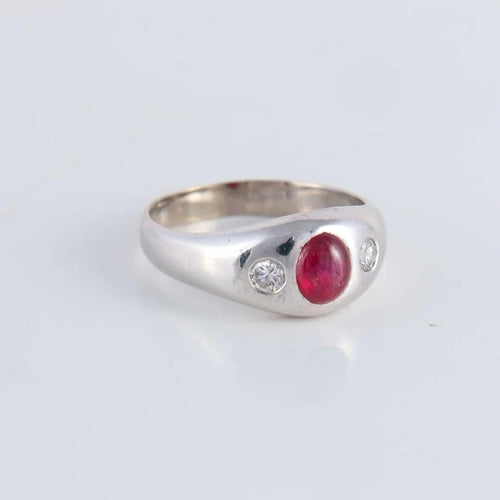 Bague 64 Bague Jonc anglais Rubis cabochon Diamants 58 Facettes FM100