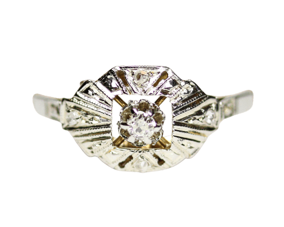 Bague 56 Bague Art déco losange en or jaune et blanc 750 et diamants 58 Facettes A11929