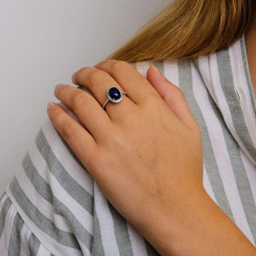 Bague 54.5 Bague Saphir cabochon Diamants 58 Facettes