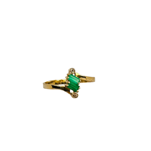 Bague Bague vintage en or jaune 18 carats avec tourmalines vertes et diamants 58 Facettes 2508012