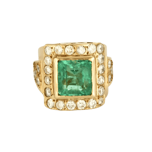 Bague 53 Bague entourage en or jaune 18k avec émeraude et diamants 58 Facettes LJ 25- 288