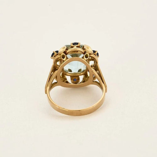 Bague 55 Bague cocktail en or rose et aigüe-marine, saphirs bleus 58 Facettes MB3