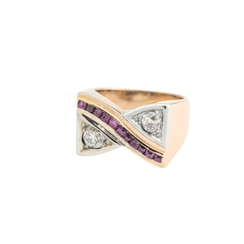Bague 58 Bague tank en or rose 18 carats avec diamants et rubis 58 Facettes 32028