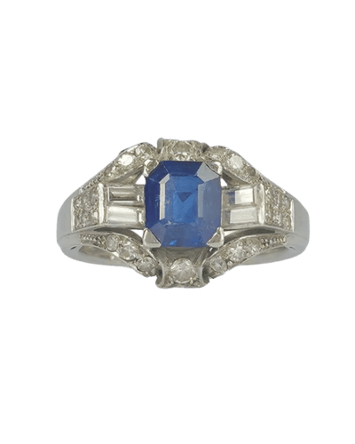 Bague 54 Bague Art déco dôme en platine avec saphir et diamants 58 Facettes q