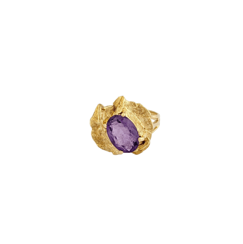 Bague 53 Bague motif feuille en or jaune 18 carats et améthyste 58 Facettes 32697