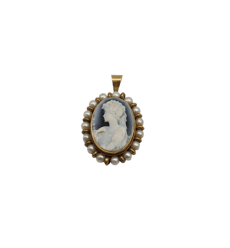 Pendentif Pendentif camée or jaune  serti de perles de culture 58 Facettes