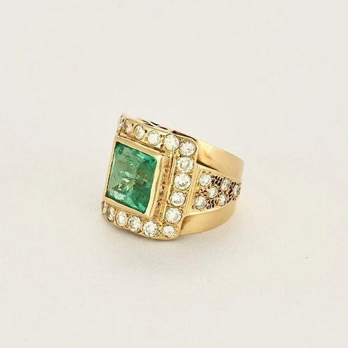 Bague 53 Bague entourage en or jaune 18k avec émeraude et diamants 58 Facettes LJ 25- 288
