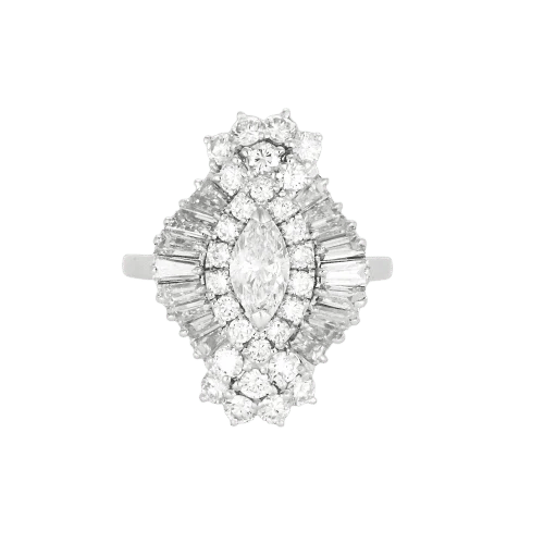 Bague 52 Bague navette sertie de diamants en platine 58 Facettes LJ22 -114
