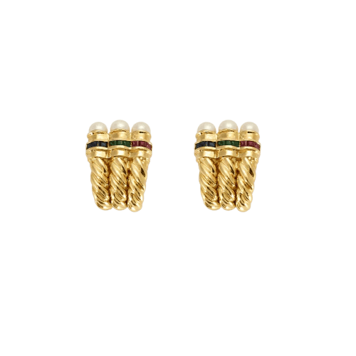 Boucles d'oreilles Boucles d’oreilles clips corne d’abondance en or jaune 18k et pierres 58 Facettes AB32