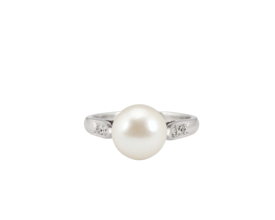 Bague 51 Bague en or blanc 18 carats avec perle de culture et diamants 58 Facettes 32599