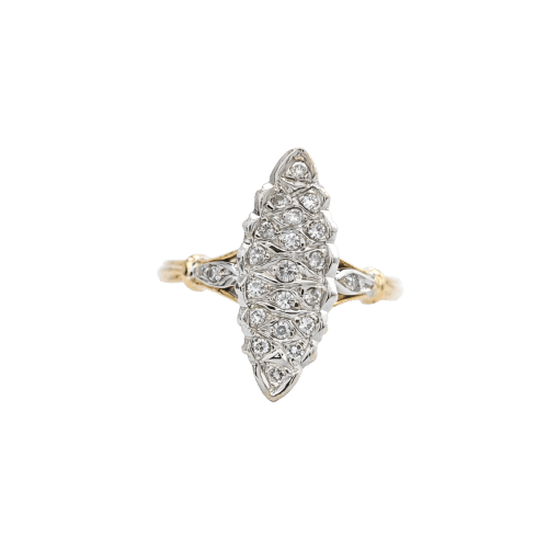 Bague 54 Bague marquise pavée de diamants en or jaune et or blanc 18 carats 58 Facettes 34598