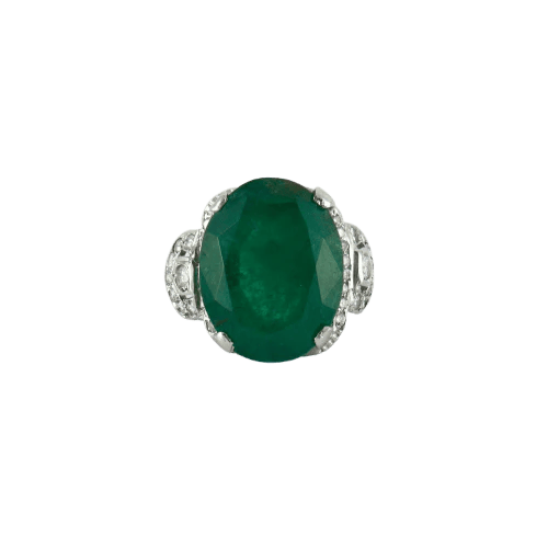 Bague 54 Bague émeraude ovale et diamants en or gris 18k 58 Facettes ALGU23