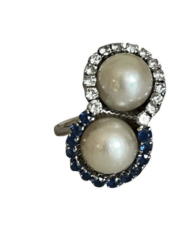 Bague 52 Bague Toi & Moi Or Gris Platine Perles Saphirs Diamants 58 Facettes 5422