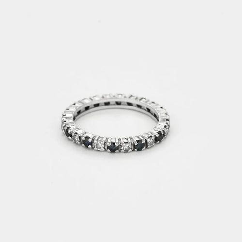 Bague 53 Alliance américaine or gris, diamants et saphirs 58 Facettes NAR0073