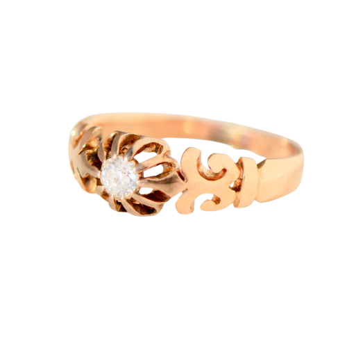 Bague 52 Bague solitaire antique en or rose 585 avec diamant taille ancienne 0,13 ct 58 Facettes