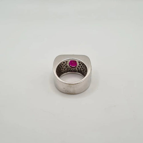 Bague 51.5 Bague or blanc sertie d'un rubis synthétique et diamants naturels 58 Facettes
