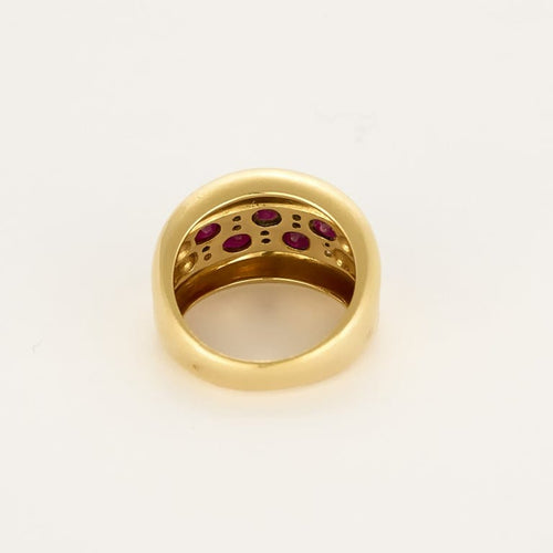 Bague 53 Bague jonc godronnée en or jaune, diamants et rubis 58 Facettes CAN1651