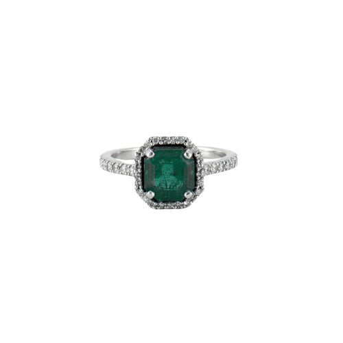 Bague 50 Bague en or blanc, émeraude & diamants 58 Facettes