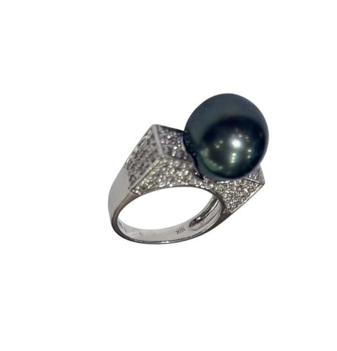 Bague 53 Bague or blanc diamants et perle de Tahiti 58 Facettes