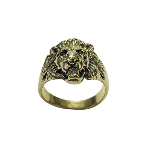 Bague 59 Bague chevalière tête de lion en or jaune 18K et diamant 58 Facettes 250273