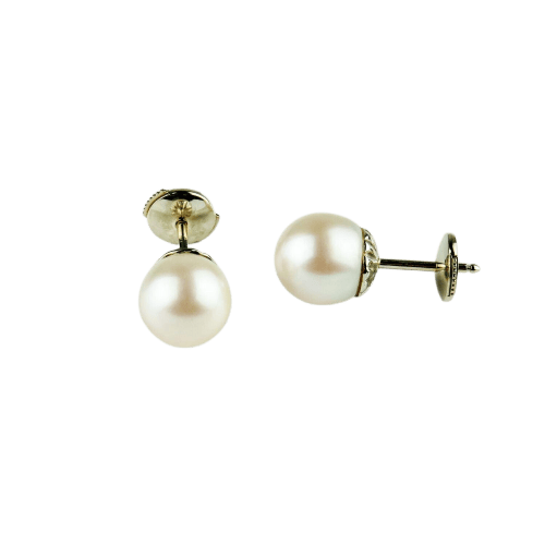 Boucles d'oreilles Boucles d'oreilles puces en or jaune 18K avec perles 58 Facettes 1949