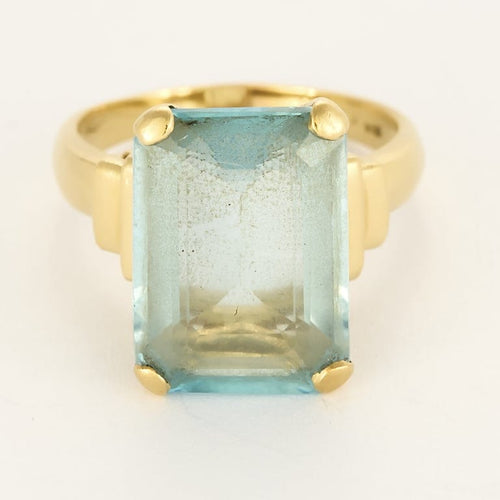 Bague 61 Bague chevalière en or jaune et aigue marine 58 Facettes SMA0416