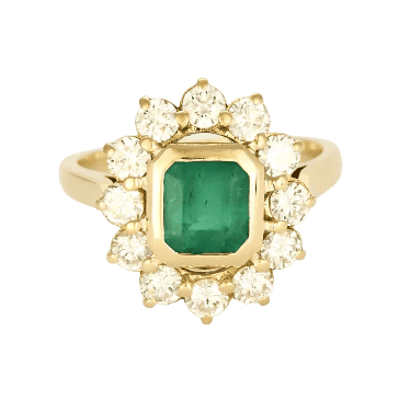 Bague 54 Bague Fleur en or jaune 18K avec émeraude et diamants 58 Facettes 58FC124