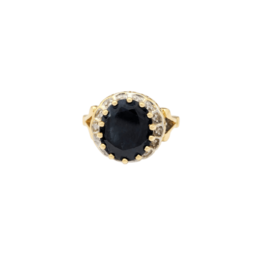 Bague 53 Bague en or jaune 18 carats avec saphir ovale et diamants 58 Facettes 32595