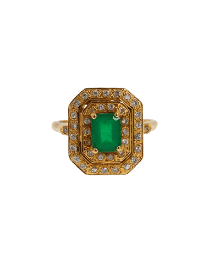 Bague 54 Bague entourage en or jaune 18 carats avec émeraude et diamants 58 Facettes 189