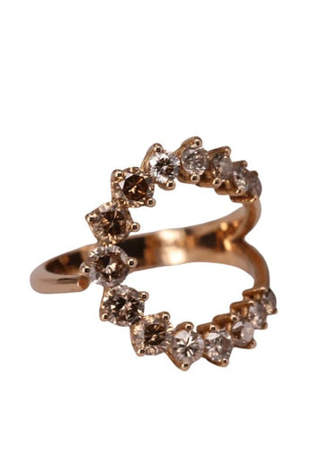 Bague 54 Bague lune en or jaune 18k et diamants marron 58 Facettes P144