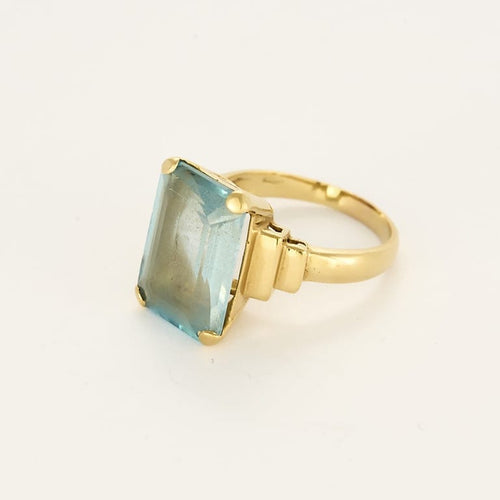 Bague 61 Bague chevalière en or jaune et aigue marine 58 Facettes SMA0416