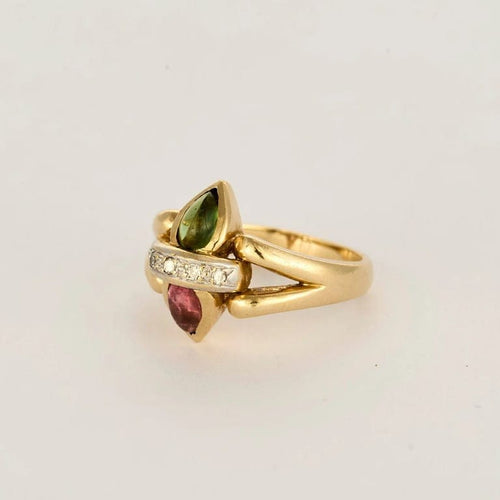 Bague or jaune, tourmaline rose et verte et diamants 58 Facettes AUX1017