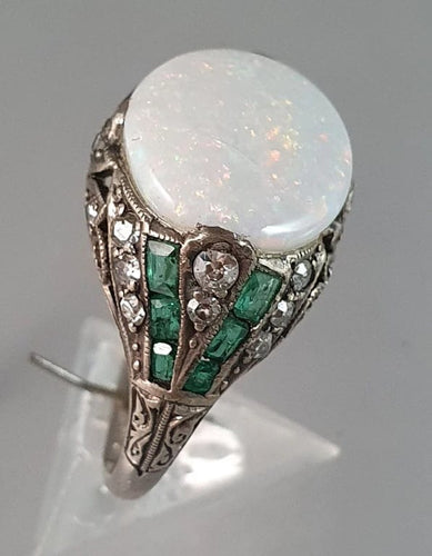 Bague 55 Bague Art Déco Argent Opale Emeraude Diamants 58 Facettes