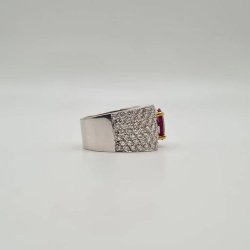 Bague 51.5 Bague or blanc sertie d'un rubis synthétique et diamants naturels 58 Facettes