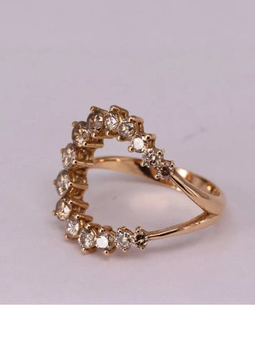 Bague 54 Bague lune en or jaune 18k et diamants marron 58 Facettes P144