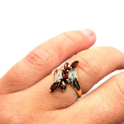 Bague 48 Bague or jaune grenats diamants 58 Facettes 3458