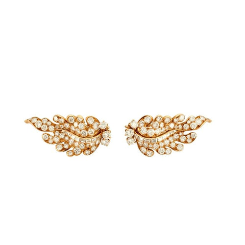 Boucles d'oreilles Clips d’oreilles feuille en or jaune 18k et diamants 58 Facettes