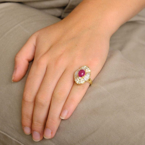 Bague 45 Bague - Rubis cabochon en or jaune 18k et diamants 58 Facettes ALGU21