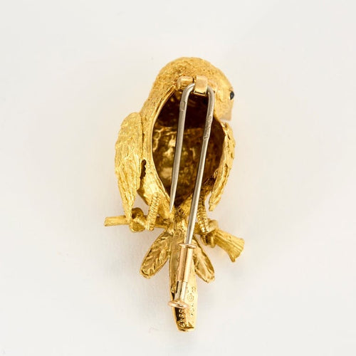 Van Cleef & Arpels - Georges Lenfant - Rare Broche "Moineau sur la branche" en or jaune et saphirs 58 Facettes EVR2864