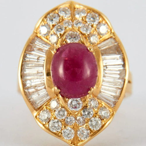 Bague 45 Bague - Rubis cabochon en or jaune 18k et diamants 58 Facettes ALGU21