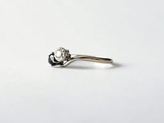 Bague 53 Bague toi et moi en or blanc 18 k avec diamant et saphir 58 Facettes