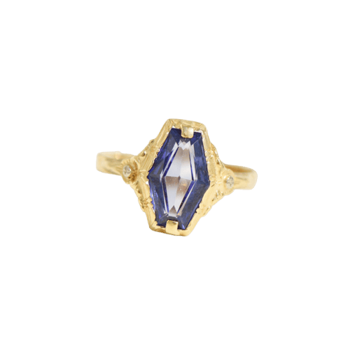 Bague 59 Bague ancienne en or jaune 14K avec saphir 58 Facettes 2481