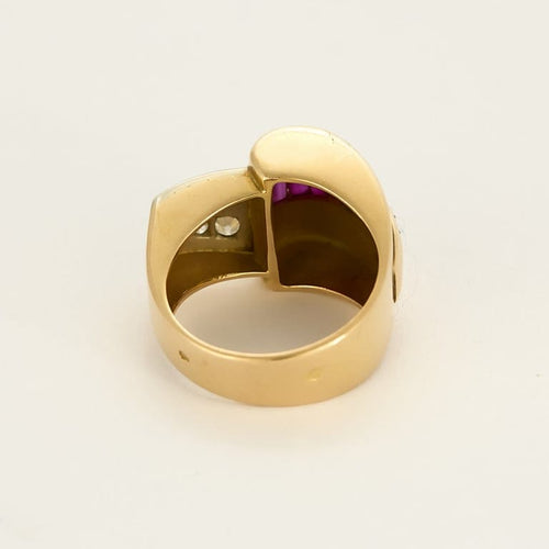 Bague 52 Bague tank en or jaune, rubis et diamants 58 Facettes COMP1376