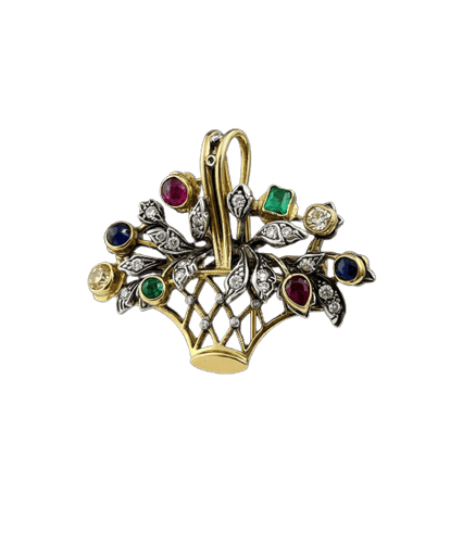 Pendentif Spilla-pendentif - Cestino fiorito en or 18 carats avec diamants 58 Facettes